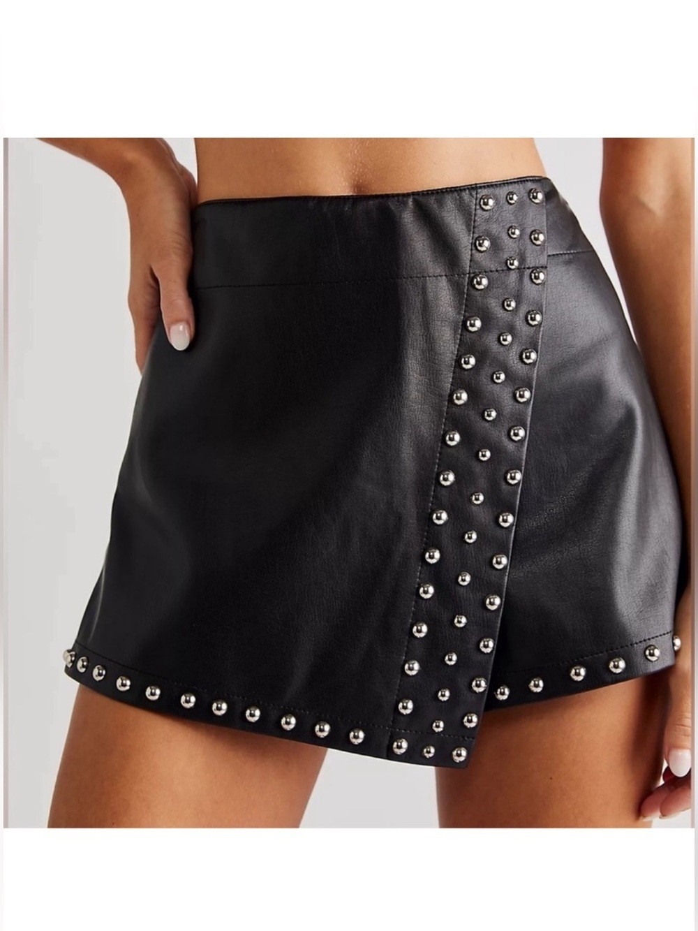 Free People Emmy Studded Mini Skort Black Vegan Leather 0